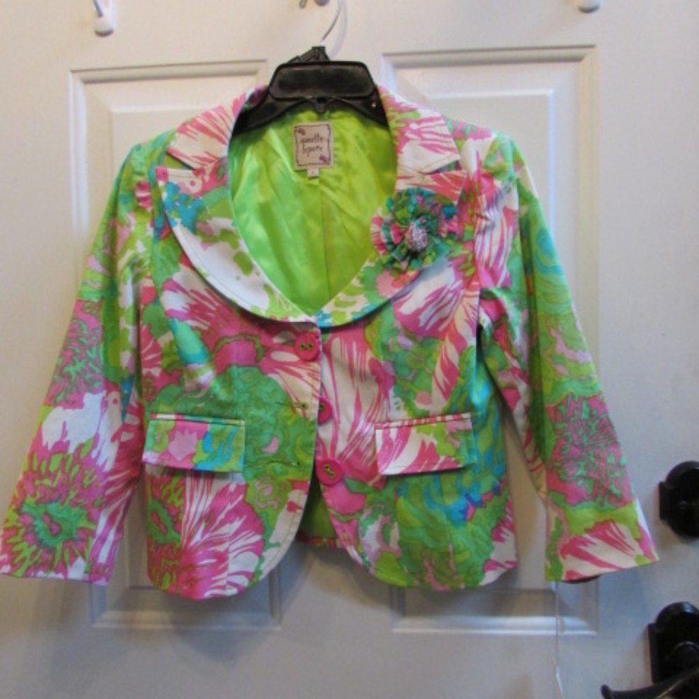 new NANETTE LAPORE floral green/pink crop front buttons Blazer Sz 4 - Picture 2 of 14